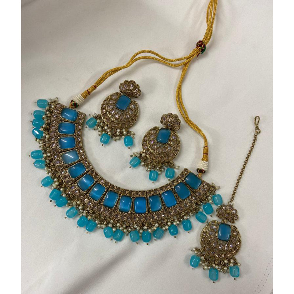 India Art Gold Plated Crystal Stone & Beads Choker Necklace Set