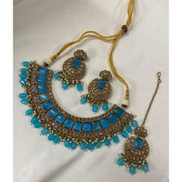 India Art Gold Plated Crystal Stone & Beads Choker Necklace Set