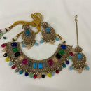 India Art Gold Plated Crystal Stone & Beads Choker Necklace Set