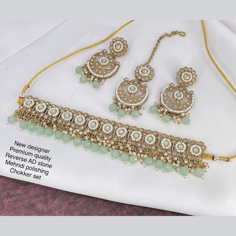 India Art  Mehendi Antique Polishing AD Stone Necklace Set