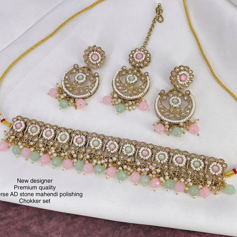 India Art  Mehendi Antique Polishing AD Stone Necklace Set