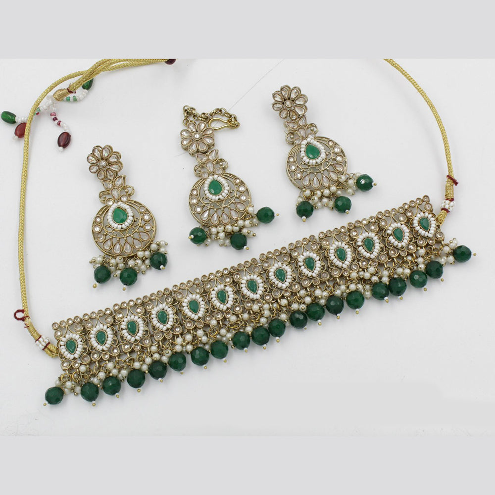 India Art Gold Plated Kundan Stone & Beads Choker Necklace Set