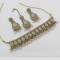 India Art Gold Plated Kundan Stone & Beads Choker Necklace Set