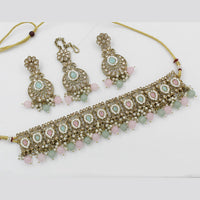 India Art Gold Plated Kundan Stone & Beads Choker Necklace Set
