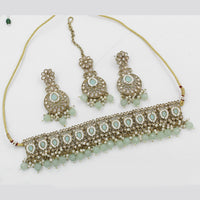 India Art Gold Plated Kundan Stone & Beads Choker Necklace Set