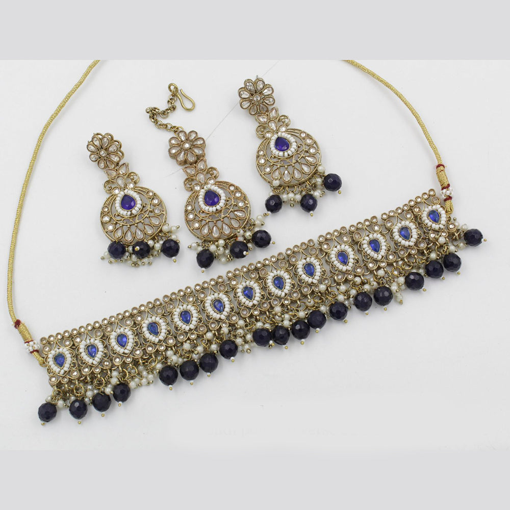 India Art Gold Plated Kundan Stone & Beads Choker Necklace Set