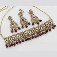 India Art Gold Plated Kundan Stone & Beads Choker Necklace Set