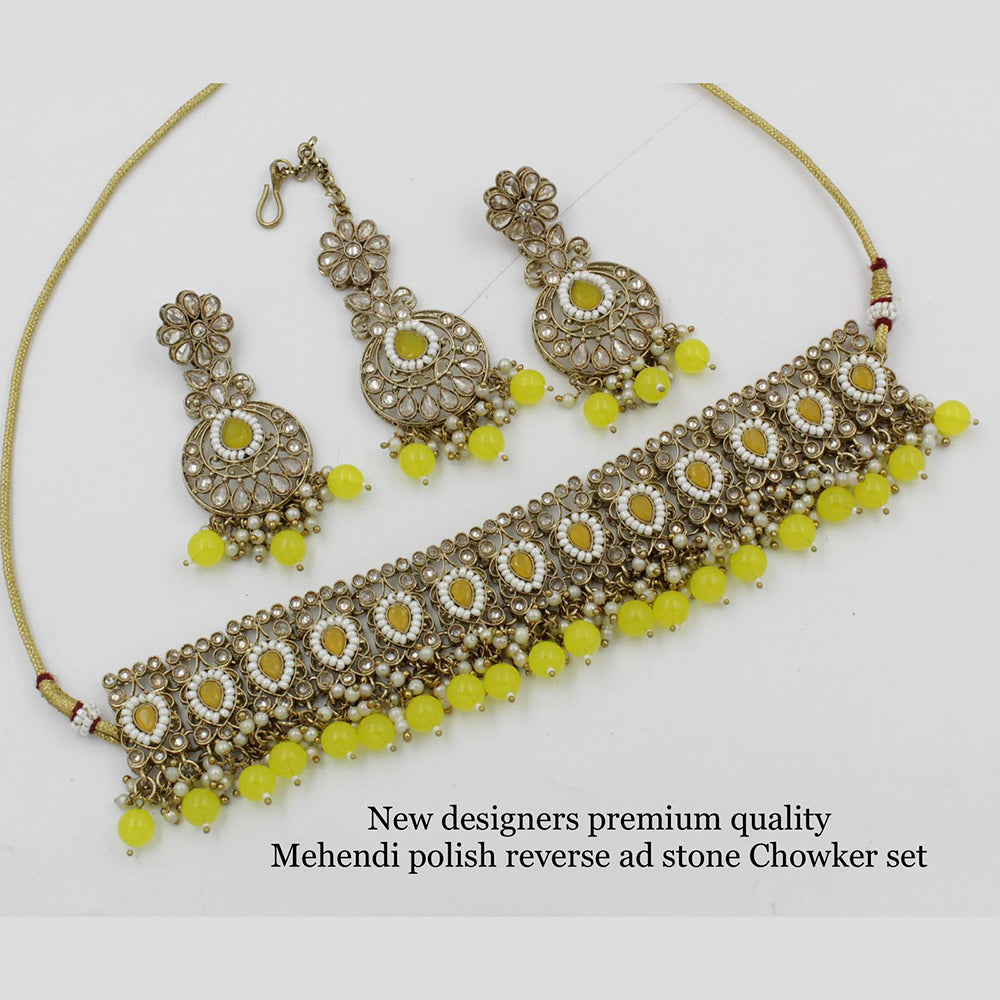 India Art Gold Plated Kundan Stone & Beads Choker Necklace Set