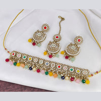 India Art Gold Plated Crystal Stone & Beads Choker Necklace Set