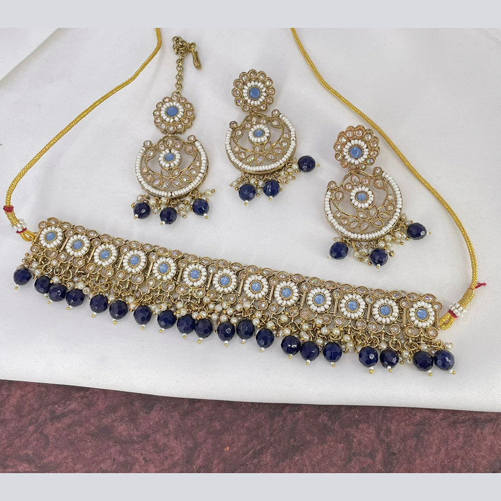 India Art Gold Plated Crystal Stone & Beads Choker Necklace Set