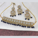 India Art Gold Plated Crystal Stone & Beads Choker Necklace Set