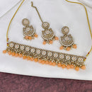 India Art Gold Plated Crystal Stone & Beads Choker Necklace Set