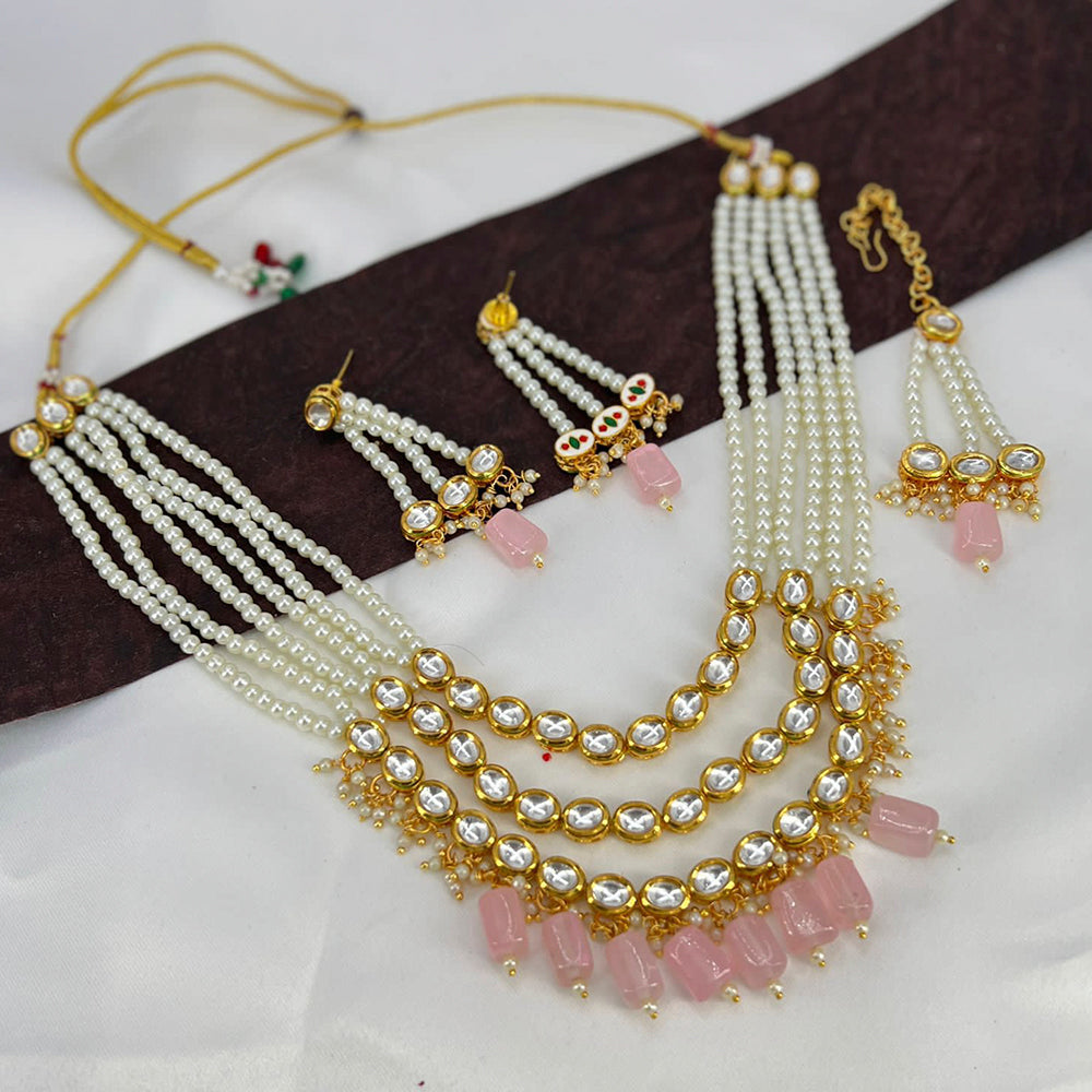 India Art Gold Plated Kundan Stone & Beads Necklace Set