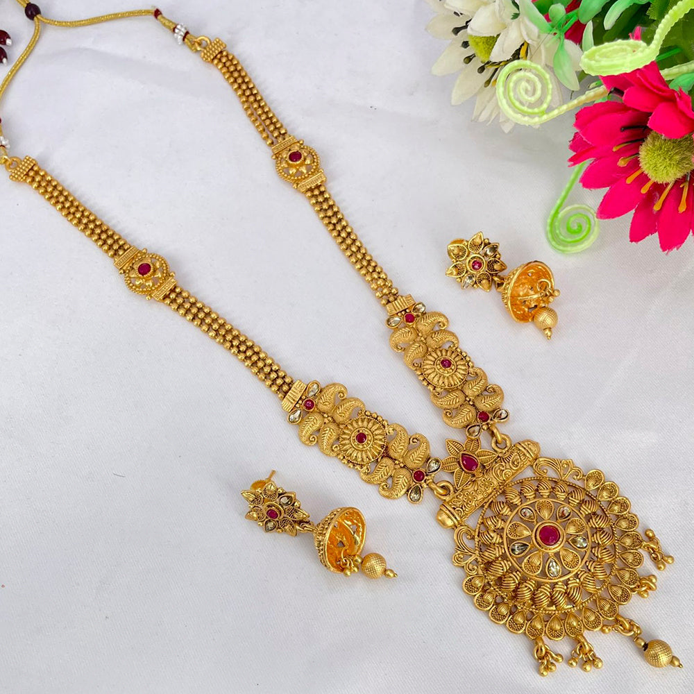 India Art Gold Plated Pota Stone Long Haram Necklace Set