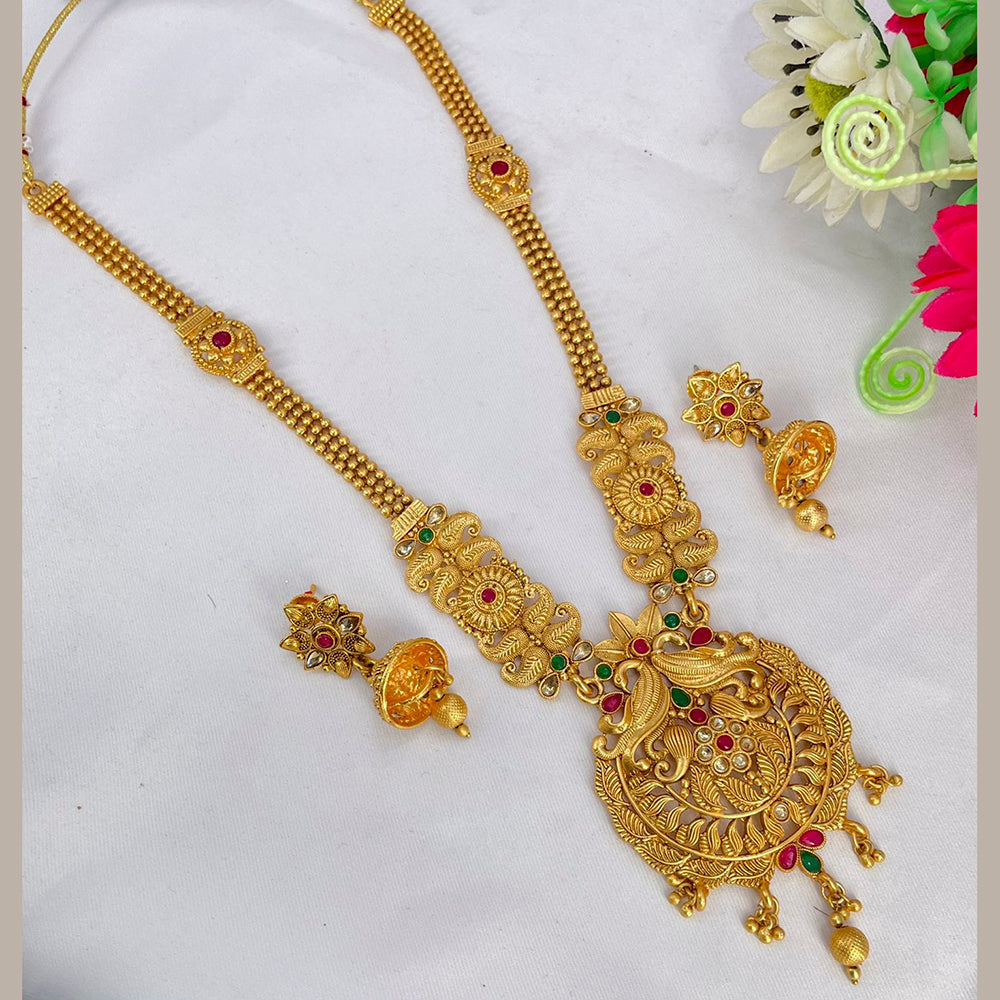 India Art Gold Plated Pota Stone Long Haram Necklace Set