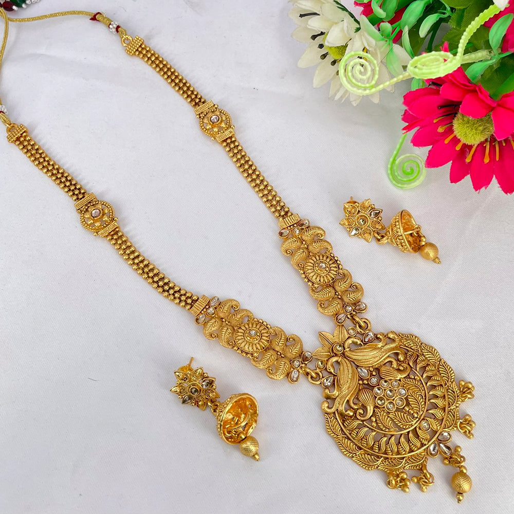 India Art Gold Plated Kundan Stone Long Haram Necklace Set