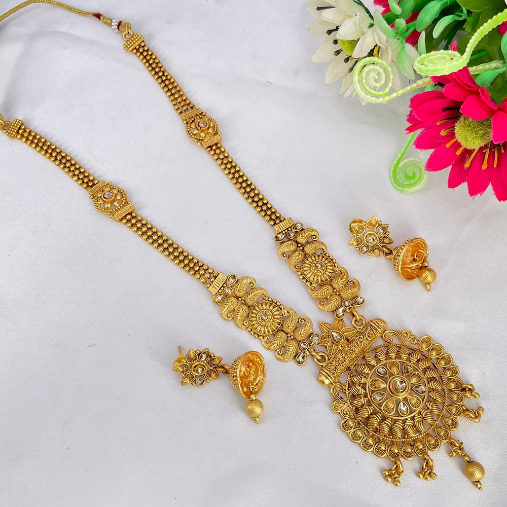 India Art Gold Plated Kundan Stone Long Haram Necklace Set
