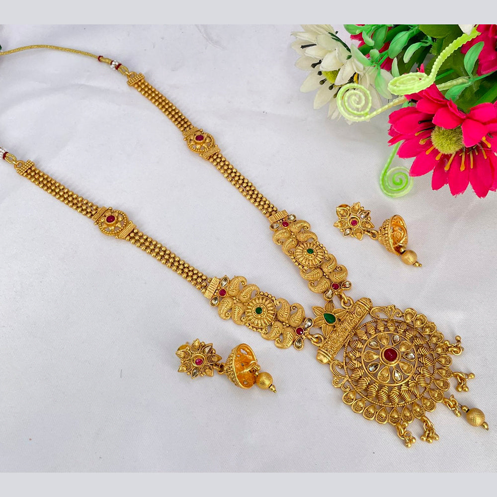 India Art Gold Plated Pota Stone Long Haram Necklace Set