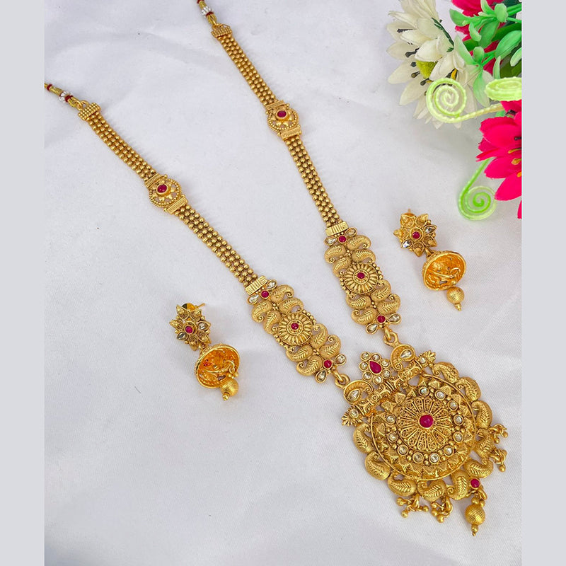 India Art Gold Plated Pota Stone Long Haram Necklace Set