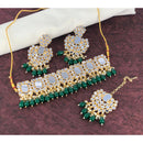 India Art Gold Plated Mirror Beads Choker Necklace Set With Maangtikka