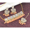 India Art Gold Plated Mirror Beads Choker Necklace Set With Maangtikka