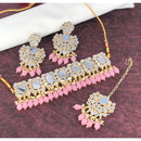 India Art Gold Plated Mirror Beads Choker Necklace Set With Maangtikka