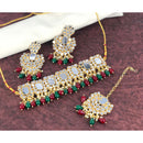 India Art Gold Plated Mirror Beads Choker Necklace Set With Maangtikka