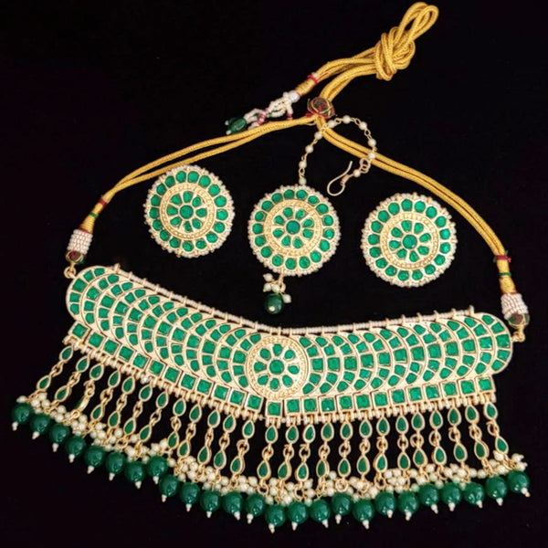 India Art Gold Plated Meenakari Choker Necklace Set With Maangtikka