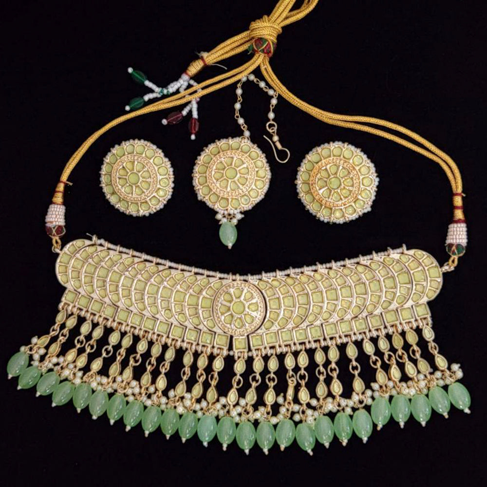 India Art Gold Plated Meenakari Choker Necklace Set With Maangtikka