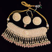 India Art Gold Plated Meenakari Choker Necklace Set With Maangtikka