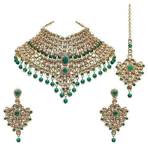 Etnico Traditional Gold Plated Kundan Bridal Dulhan Jewellery Set for Women (IJ021G)