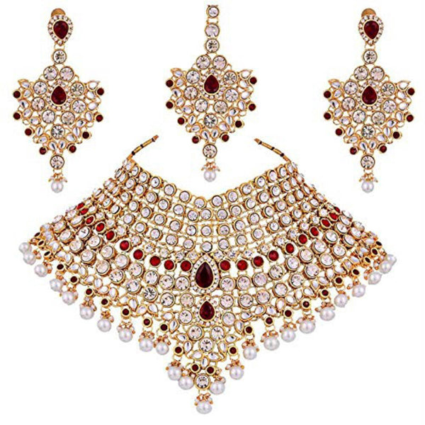 Etnico Traditional Gold Plated Kundan Bridal Dulhan Jewellery Set for Women (IJ021M)