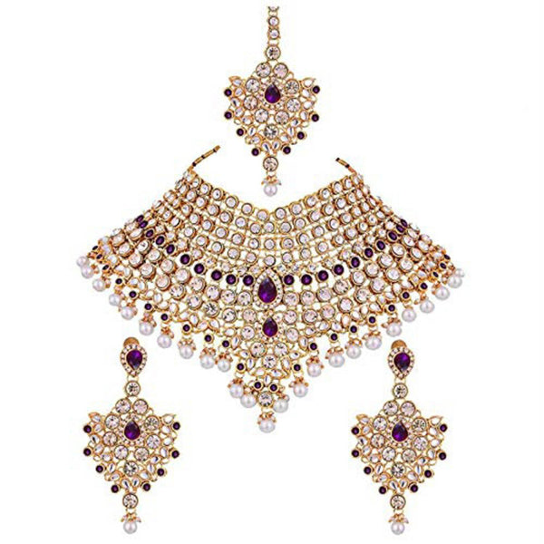 Etnico Traditional Gold Plated Kundan Bridal Dulhan Jewellery Set for Women (IJ021Pu)