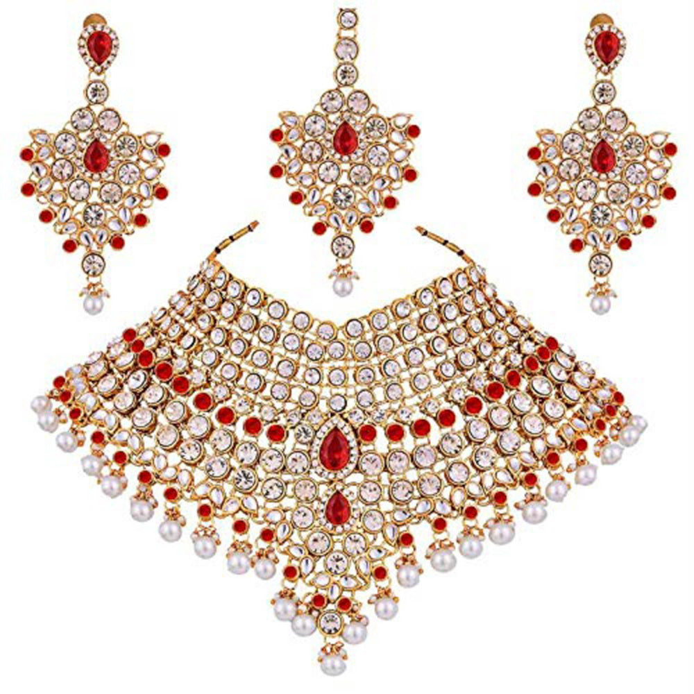 Etnico Traditional Gold Plated Kundan Bridal Dulhan Jewellery Set for Women (IJ021R)