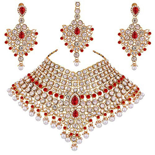 Etnico Traditional Gold Plated Kundan Bridal Dulhan Jewellery Set for Women (IJ021R)