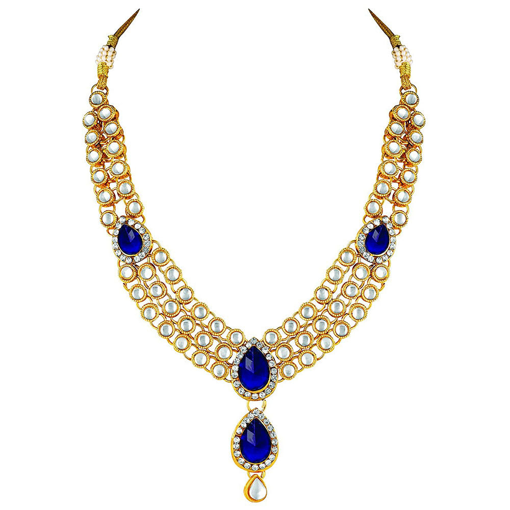 Etnico Traditional Gold Plated Kundan Necklace Set for Women (IJ315Bl)