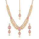 Etnico Gold Plated and American Diamond Necklace Set for Women & Girls (Pink)