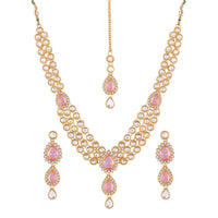 Etnico Gold Plated and American Diamond Necklace Set for Women & Girls (Pink)