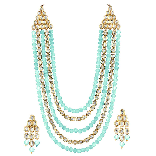 Etnico 18K Gold Plated Kundan & Pearl Beaded Multi Strand Necklace Jewellery Set For Women (IJ318SB)