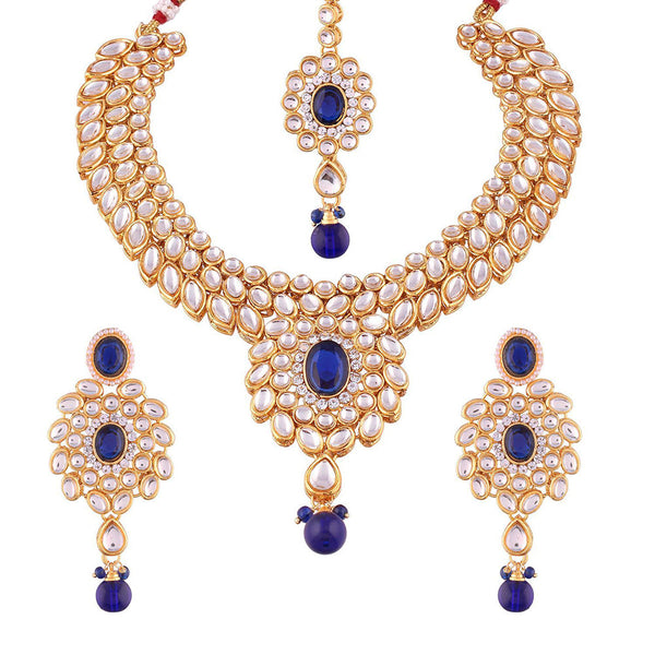 Etnico Traditional Gold-Plated Kundan Choker Jewellery Set For Women -Blue (Ij319Bl)
