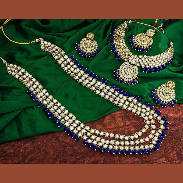 Etnico Traditional 18K Gold Plated Kundan & Pearl Studded Bridal Choker Necklace Jewellery Set With Earrings & Maang Tikka for Women (IJ325BL)