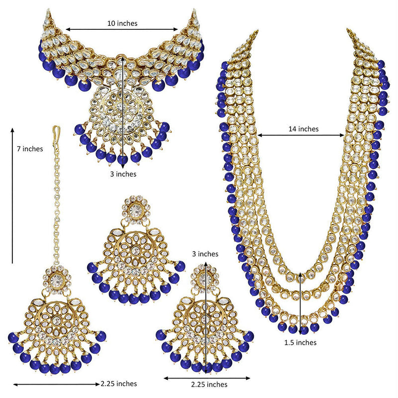 Etnico Traditional 18K Gold Plated Kundan & Pearl Studded Bridal Choker Necklace Jewellery Set With Earrings & Maang Tikka for Women (IJ325BL)