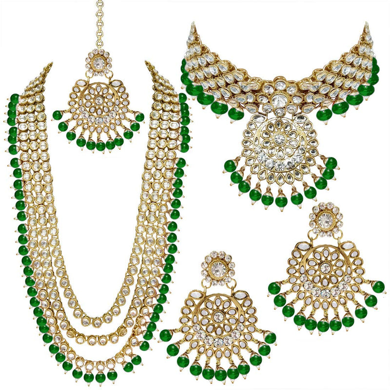 Etnico Traditional 18K Gold Plated Kundan & Pearl Studded Bridal Choker Necklace Jewellery Set With Earrings & Maang Tikka for Women (IJ325G)
