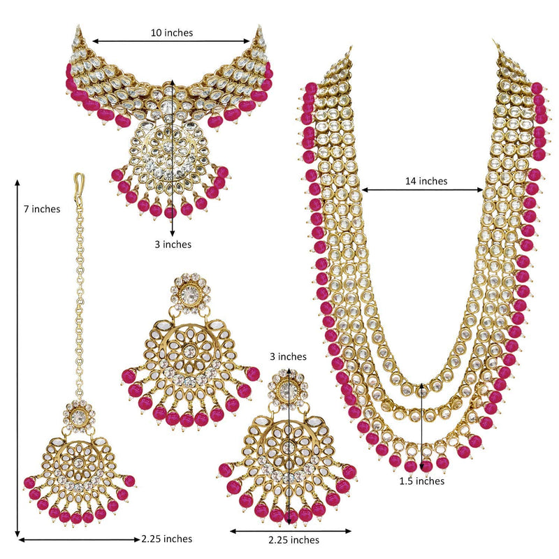Etnico Traditional 18K Gold Plated Kundan & Pearl Studded Bridal Choker Necklace Jewellery Set With Earrings & Maang Tikka for Women (IJ325Q)