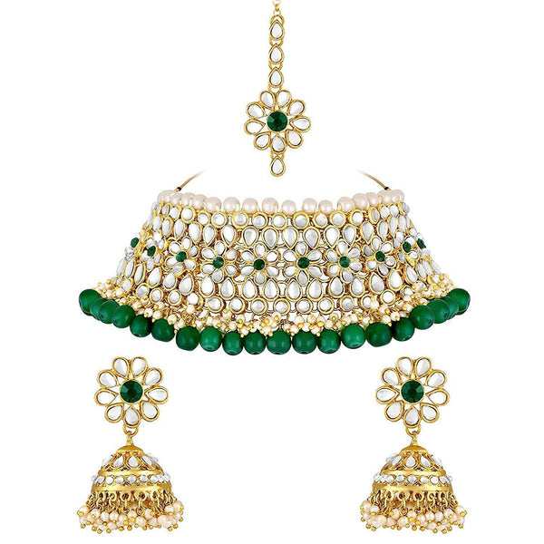 Etnico Gold Plated Traditional Kundan Pearl Choker Jewellery Set for Women (IJ333G)