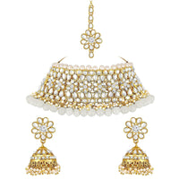 Etnico Gold Plated Traditional Kundan Pearl Choker Jewellery Set for Women (IJ333W)