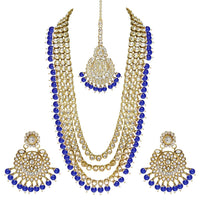 Etnico 18K Gold Plated Traditional Kundan & Pearl Studed Bridal Jewellery Set For Women (IJ348Bl)