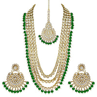 Etnico 18K Gold Plated Traditional Kundan & Pearl Studded Bridal Necklace Jewellery Set For Women (IJ348G)