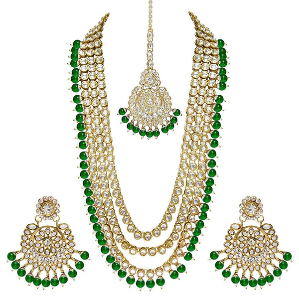 Etnico 18K Gold Plated Traditional Kundan & Pearl Studded Bridal Necklace Jewellery Set For Women (IJ348G)