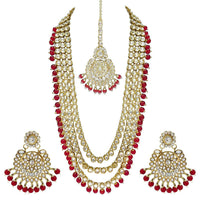 Etnico 18K Gold Plated Traditional Kundan & Pearl Studed Bridal Jewellery Set For Women (IJ348M)